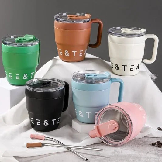 480ML Stainless Steel Coffee Mug with Straw