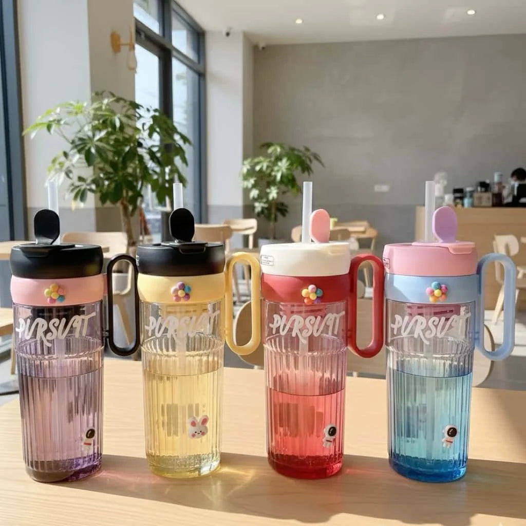 Pursuit Aesthetic Fluted Acrylic Glass Tumbler – 550ml Sipper with Straw and Easy-Grip Handle