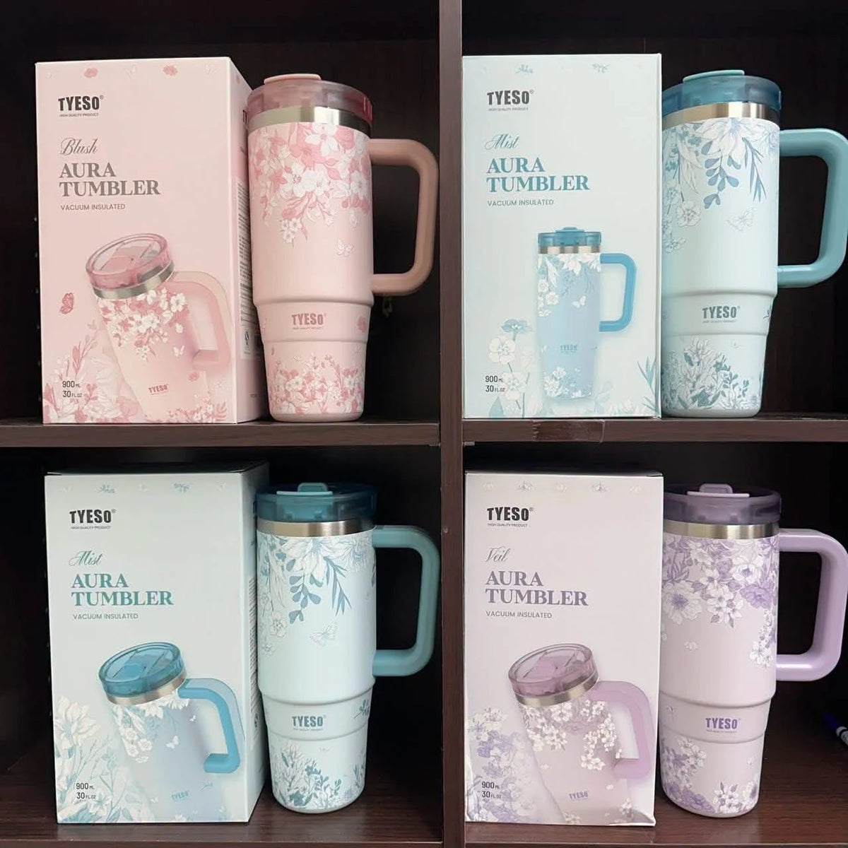 Home DRINKWARE Trendy Tumblers Tyeso Floral Series Insulated Tumbler with Handle (900ml) – Premium Stainless Steel Travel Mug with Leakproof Lid